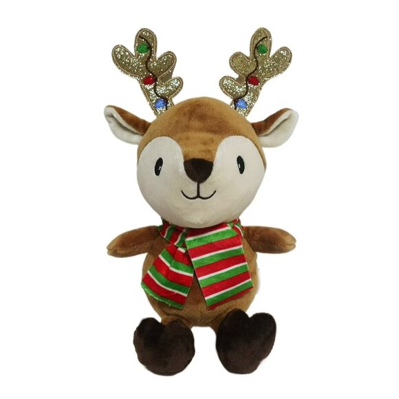 Holiday Time 8" Reindeer Christmas Plush With Scarf & Glittery Antlers Brown - Picture 1 of 8